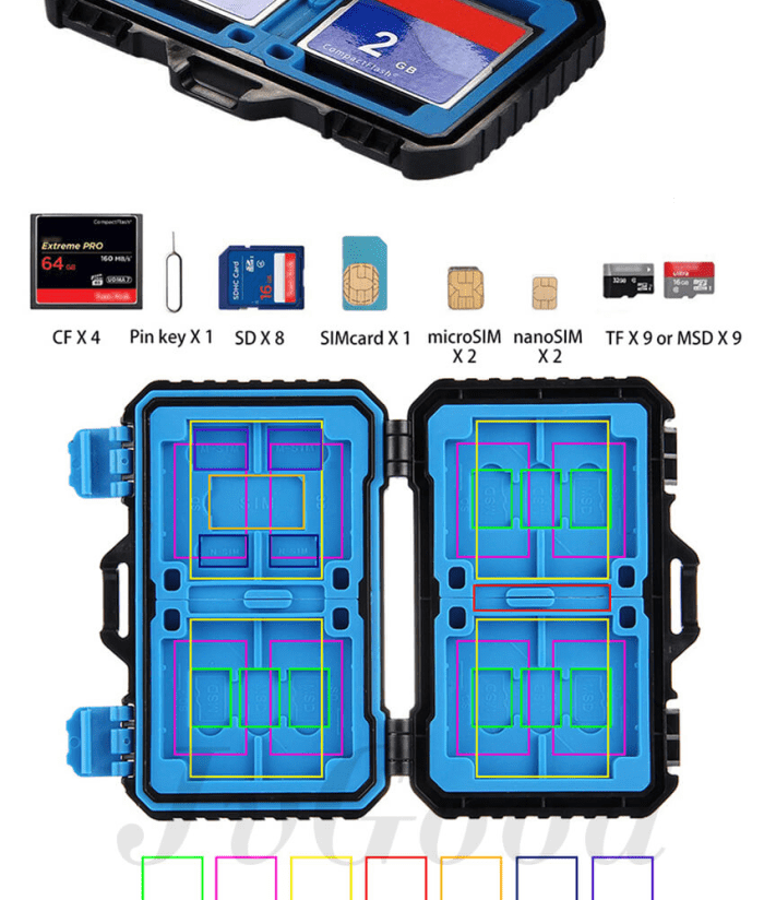 JvGood Memory Card Case SD Card Storage Box Waterproof Shockproof Protection Micro SD Card Case Holder TF SD CF Cards Carrying Case Storage Box(27 Slots)