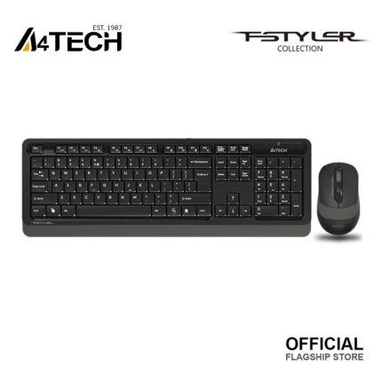 A4TECH Fstyler FG1010 Wireless Keyboard And Mouse Combo - 2.4 GHz Wireless - Sleek Round-Square Keycaps - 1000/1600/2000 DPI - Grey/Blue/Orange