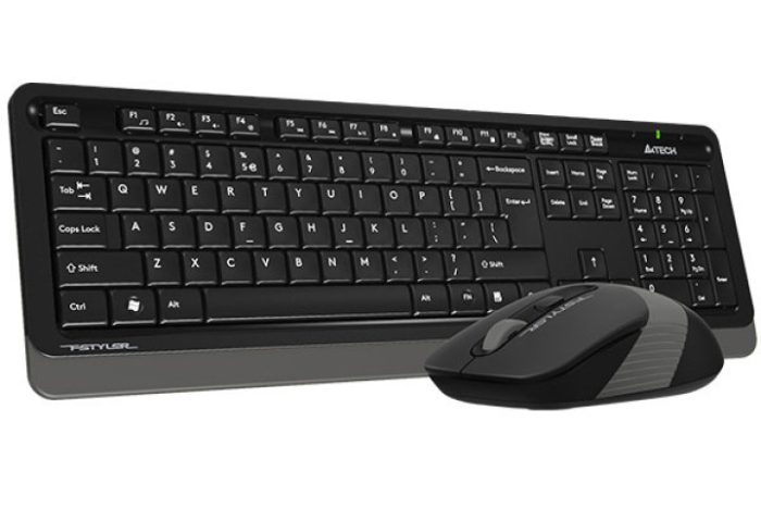 A4TECH Fstyler FG1010 Wireless Keyboard And Mouse Combo - 2.4 GHz Wireless - Sleek Round-Square Keycaps - 1000/1600/2000 DPI - Grey/Blue/Orange