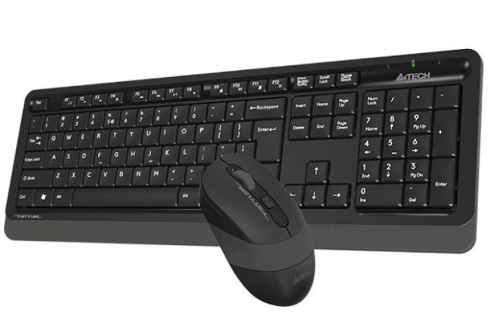 A4TECH Fstyler FG1010 Wireless Keyboard And Mouse Combo - 2.4 GHz Wireless - Sleek Round-Square Keycaps - 1000/1600/2000 DPI - Grey/Blue/Orange
