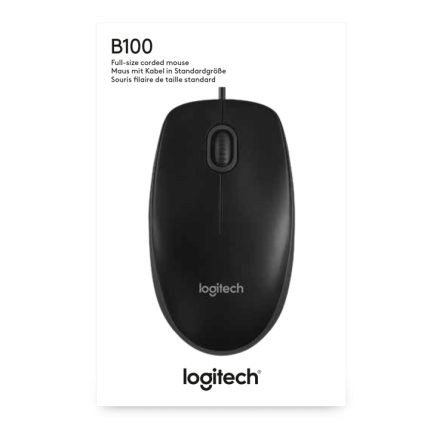 Logitech Wired USB Mouse B100, 3-Buttons, Optical Tracking, Ambidextrous PC / Mac / Laptop - Black
