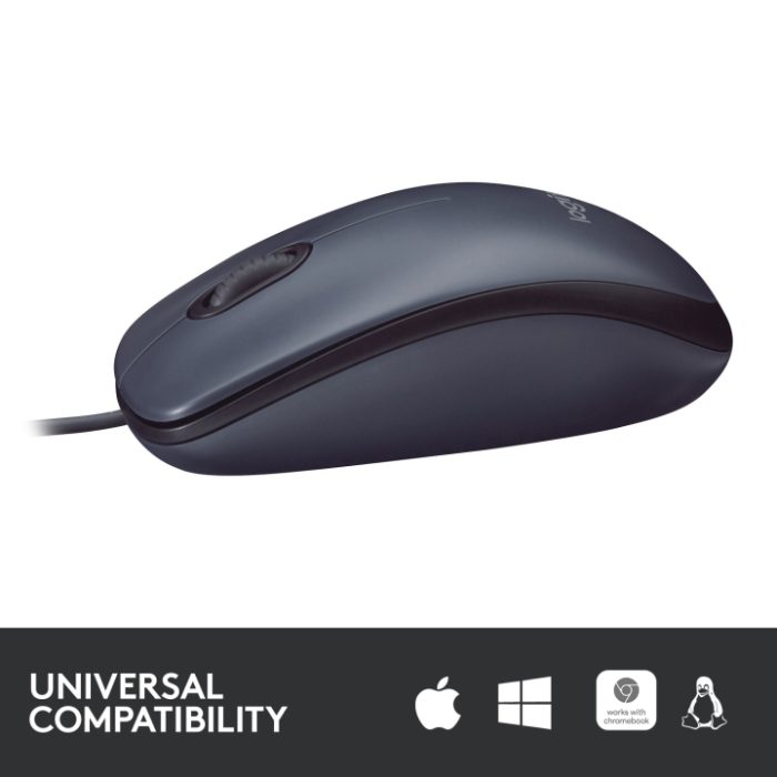 Logitech B100 Wired USB Mouse, 3-Buttons, Optical Tracking, Ambidextrous PC / Mac / Laptop - Black