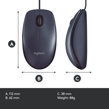 Logitech B100 Wired USB Mouse, 3-Buttons, Optical Tracking, Ambidextrous PC / Mac / Laptop - Black